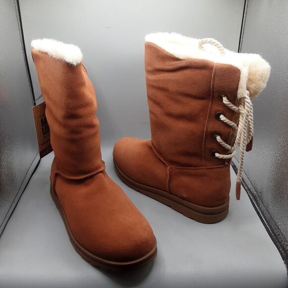 Muk Luks Ziggy Boots Women's 8M Brown Cognac Mid Calf Suede Water Resistant - Picture 1 of 11